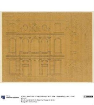 Schloss Wilhelmstal bei Kassel, Aufriss, rechs Detail Treppenanlage