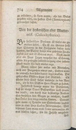 Von der hysterischen oder Muttercolik. (Colica hysterica).