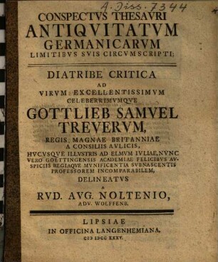 Conspectus thesauri antiquitatum germanicarum limitibus suis circumscripti: diatribe critica