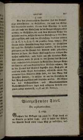 Vierzehnter Titel. De replicationibus.