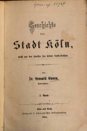 Geschichte der Stadt Köln : meist aus den Quellen des Kölner Stadt-Archivs, 2