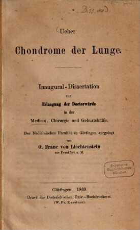 Ueber Chondrome der Lunge : Inaugural-Dissertation
