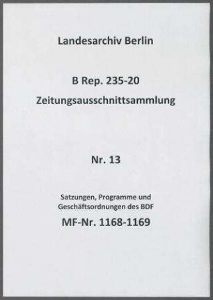 Satzungen, Programme und Geschäftsordnungen des BDF
