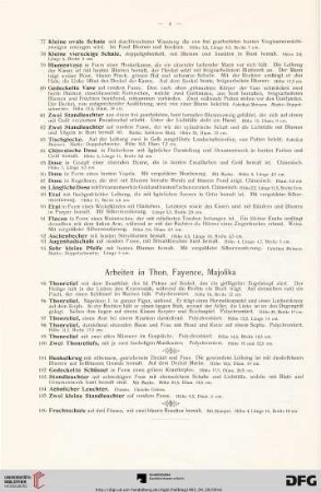 Arbeiten in Thon, Fayence, Majolika (Nr. 95-106)