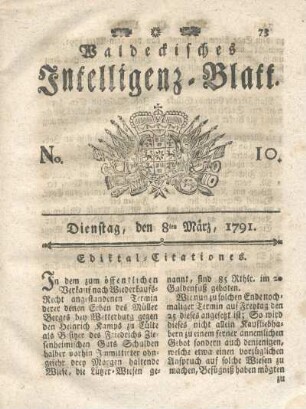 No. 10, Dienstag, den 8ten März, 1791