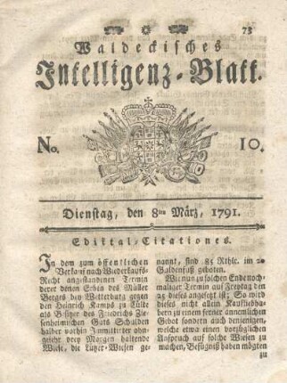 No. 10, Dienstag, den 8ten März, 1791