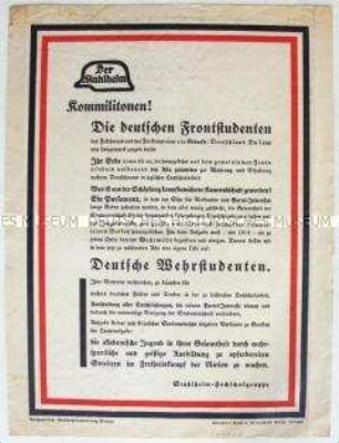 Propagandaflugblatt der Stahlhelm-Hochschulgruppe der Universität München zur Wahl der Studentenvertretung (Asta)