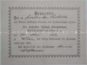 Firmungszettel; Wien, 30. Mai 1882