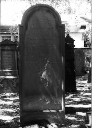 Grabstein 197 (Index: 100094374) Material: Sandstein Zustand: abgeblättert, verwittert, Textverlust Maße HxBxT: 184x69x14 cm Beschreibung: Stele, eingezogener Rundbogenabschluß, Schriftfeld eingetieft: Grabstein 197