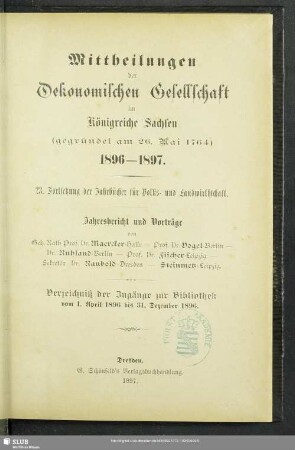23.1896/97(1897): Mitteilungen der Ökonomischen Gesellschaft im Königreiche Sachsen