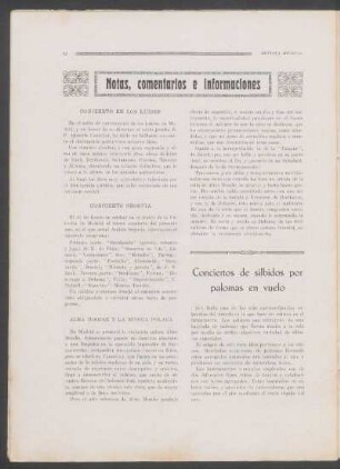 Conciertos de silbidos por palomas en vuelo