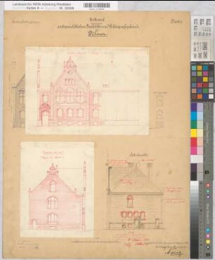 Dülmen (Dülmen) Neubau des Amtsgerichts (Amtsgericht und Gefängnis) Blatt 1 Ansichten mit Revisionsvermerken 1895 1 : 100 64,5 x 49 Zeichnung Staatshochbauamt Münster