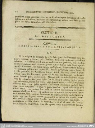 Sectio II. Sive Historica