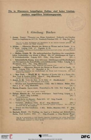 I. Abteilung: Bücher (Nr.1- 521)