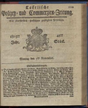 45tes Stueck, Montag den 7ten November 1803