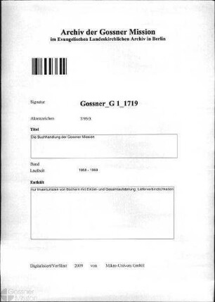 Die Buchhandlung der Gossner Mission