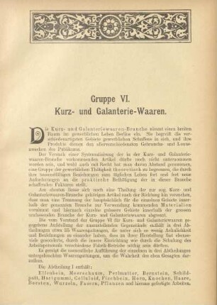 Gruppe VI. Kurz- und Galanterie-Waaren