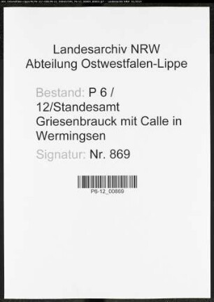 Sterberegister Standesamt Griesenbrauck