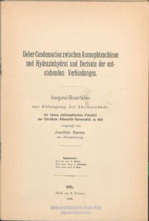 Ueber Condensation zwischen Acenaphtenchinon und Hydrazinhydrat und Derivate der entstehenden Verbindungen