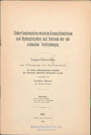 Ueber Condensation zwischen Acenaphtenchinon und Hydrazinhydrat und Derivate der entstehenden Verbindungen