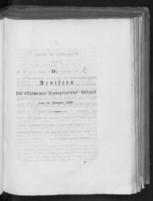 IV. Revision des allgemeinen Expropriations-Gesetzes vom 18. December 1839.