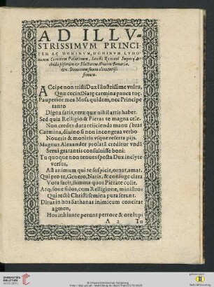 Ad Illvstrissimvum Principem ac Dominvm, Dominvm Lvdouicum Comitem Palatinum [...]