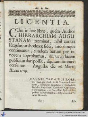 Licentia, Censura, Approbatio.