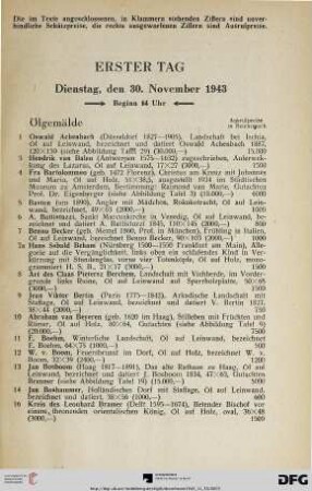 Erster Tag: Dienstag, den 30. November 1943, Beginn 14 Uhr (Nr. 1-239)