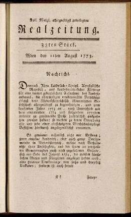 33tes Stück. Wien den 21ten August 1773.