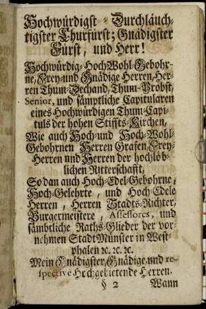 Hochwürdigst-Durchläuchtigster Churfürst; Gnädigster Fürst, und Herr!