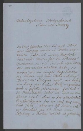 Brief von Ludwig Emil Grimm an Gunda von Savigny