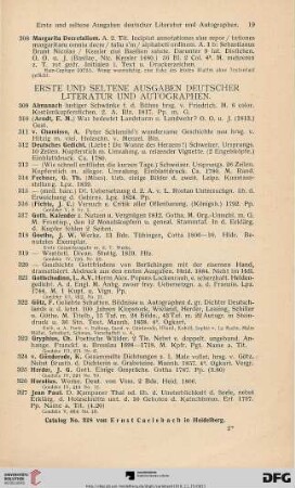 Erste und seltene Ausgaben deutscher Literatur und Autographen (Nr. 309-363)