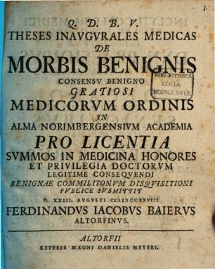 Theses inaug. med. de morbis benignis