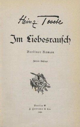 Im Liebesrausch : Berliner Roman