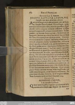 Epistola L. Romam. Ioanni Baptistae Lauro, V. C. Pontifici Opt. Max. ab intimis cubiculis.