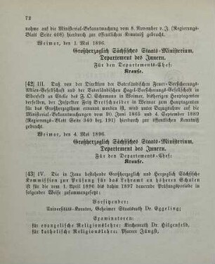 42. Ministerial-Bekanntmachung, betreffend Wechsel in der Hauptagentur der Vaterländischen Feuer-Versicherungs-Aktien-Gesellschaft und der Vaterländischen Hagel-Versicherungsgesellschaft in Elberfeld