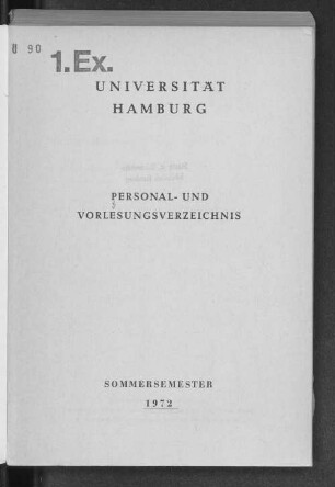 SS 1972: Personal- und Vorlesungsverzeichnis // Hamburgische Universität