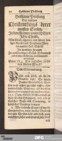 Heilsame Prüfung Des ietzigen Christenthums [...].