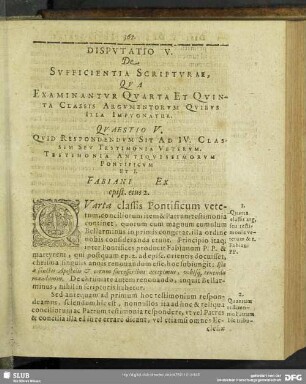 Disputatio V. De Sufficientia Scripturae, Qua Examinantur Quarta Et Quinta Classes Argumentorum Quibus Illa Impugnatur
