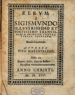 Brevis Enarratio rerum a Sigismundo contra Turcos gestarum