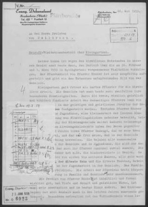 Kleingartach: Visitationsbericht mit Pfarrbericht 1959