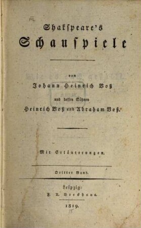 Shakspeare's Schauspiele : Mit Erläuterungen, Dritter Band