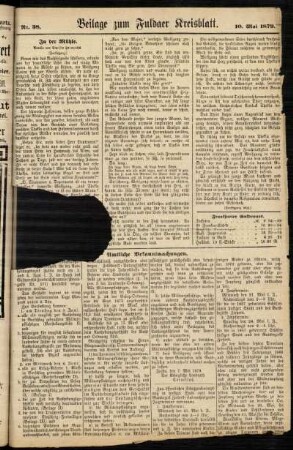 Zweite Ausgabe vom Samstag, den 10. Mai 1879.