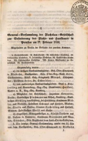 Mittheilungen der Gesellschaft zur Beförderung des Flachs- und Hanfbaues in Preußen. [4.] 1854