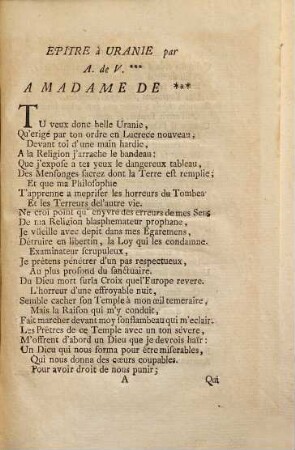 Recueil De Pieces Fugitives : En Vers, Contenant: L'Epitre A Uranie ; L'Epitre A Athenais ; Question De Theologie, Avec La Reponce Et La Replique; L'Anti Theologien Et La Bathsebath