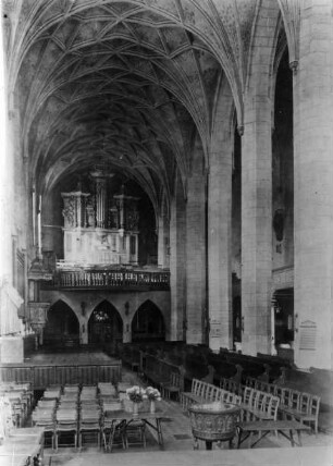 Halle (Saale), ehem. St. Ulrich / Konzerthalle, Landhaus, nach Westen, Westempore und Orgelprospekt; Christian Förner (Orgelprospekt)