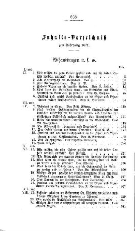 Inhalts-Verzeichniß zum Jahrgang 1871