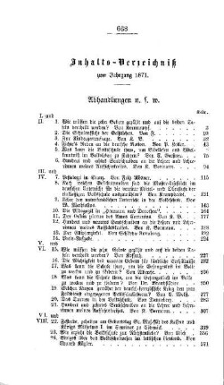 Inhalts-Verzeichniß zum Jahrgang 1871