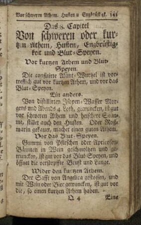 8. Von schweren oder kurzen Athem, Husten, Engbrüstigkeit und Blut-Speyen