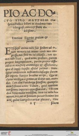 Pio ac docto viro Matthiae Illyrico [...]
